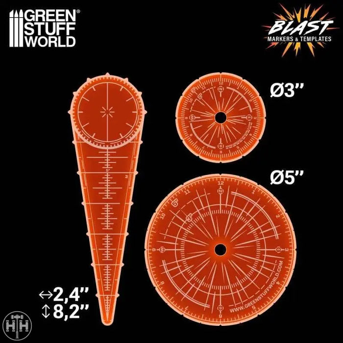 GSW Blast Markers and Templates - Fluor Orange Gaming Tools Green Stuff World