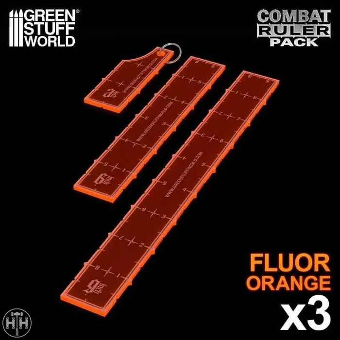 GSW Combat Ruler Pack (6'', 9'', 1-2-3) - Fluor Orange (Pack x3) Gaming Tools Green Stuff World