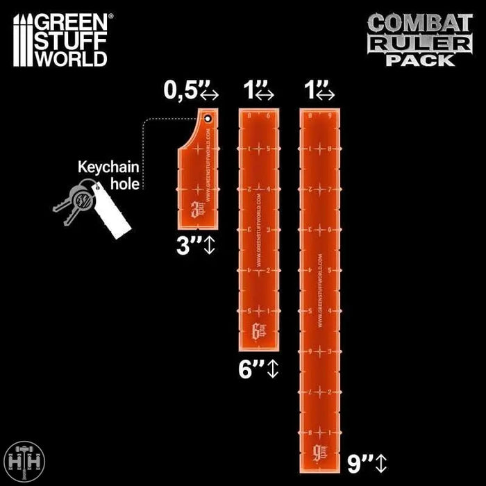 GSW Combat Ruler Pack (6'', 9'', 1-2-3) - Fluor Orange (Pack x3) Gaming Tools Green Stuff World