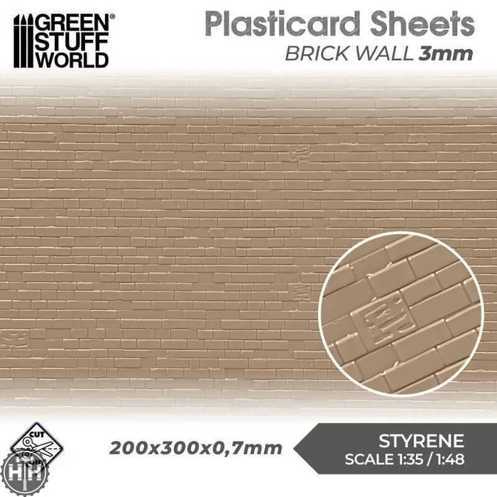 GSW Styrene Plasticard Sheet - Brick Wall 3mm Plasticard Green Stuff World