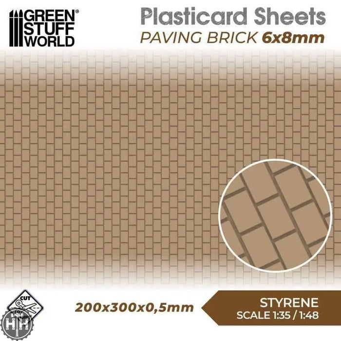 GSW Styrene Plasticard Sheet - Paving Brick 6x8mm Terrain Green Stuff World