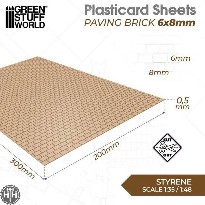 GSW Styrene Plasticard Sheet - Paving Brick 6x8mm Terrain Green Stuff World