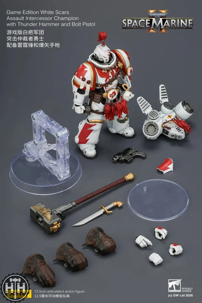 Joytoy Game Edition White Scars Assault Intercessor Champion with Thunder Hammer and Bolt Pistol - JT04407 JoyToy