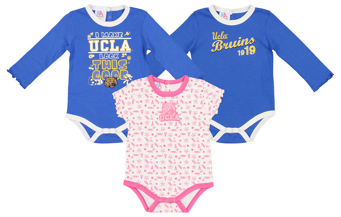 Knights Apparel NCAA UCLA Infant/Toddler Bodysuit Cap Long Sleeve Cotton Crew Neck W/ Back Placket, Trb/Wht/Dep