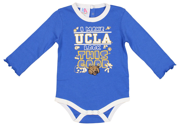 Knights Apparel NCAA UCLA Infant/Toddler Bodysuit Cap Long Sleeve Cotton Crew Neck W/ Back Placket, Trb/Wht/Dep