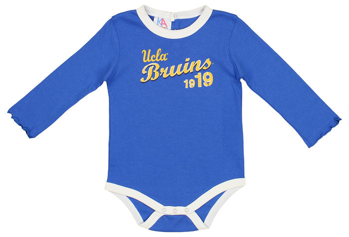 Knights Apparel NCAA UCLA Infant/Toddler Bodysuit Cap Long Sleeve Cotton Crew Neck W/ Back Placket, Trb/Wht/Dep