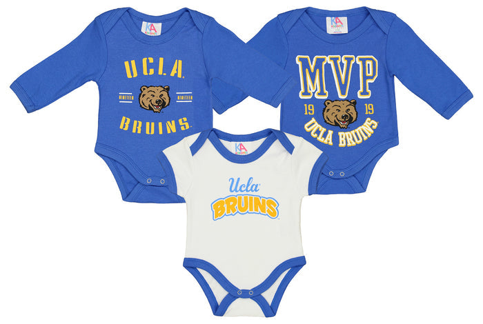 Knights Apparel NCAA UCLA Infant/Toddler Bodysuit Long Sleeve & Short Sleeve Cotton Lapped Shoulder, Trb/Wht