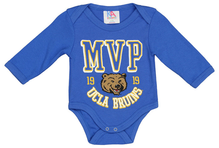 Knights Apparel NCAA UCLA Infant/Toddler Bodysuit Long Sleeve & Short Sleeve Cotton Lapped Shoulder, Trb/Wht