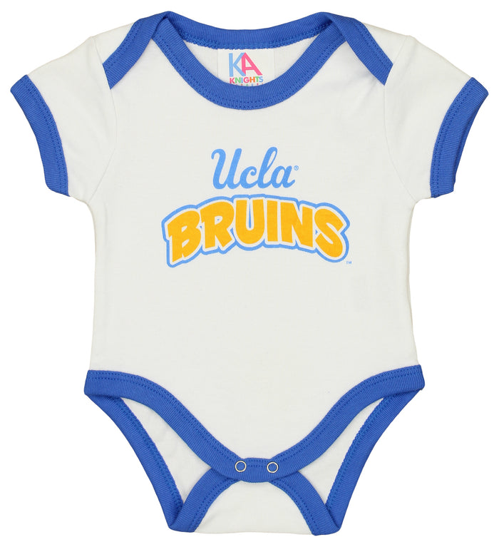 Knights Apparel NCAA UCLA Infant/Toddler Bodysuit Long Sleeve & Short Sleeve Cotton Lapped Shoulder, Trb/Wht