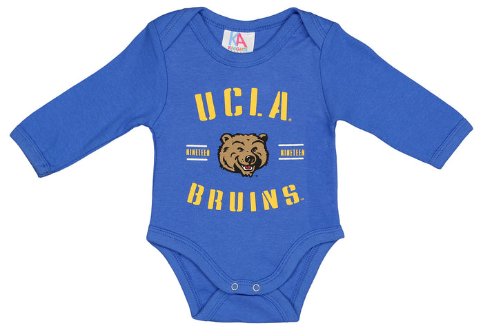 Knights Apparel NCAA UCLA Infant/Toddler Bodysuit Long Sleeve & Short Sleeve Cotton Lapped Shoulder, Trb/Wht