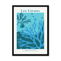Framed coral art print of an underwater scene with coral and 'Les Coraux' text on a white background