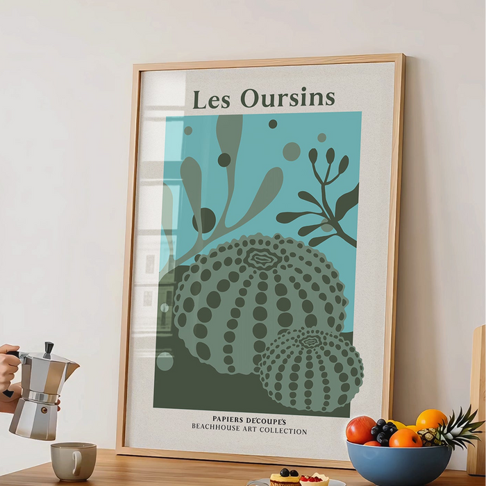 Les Oursins | Sage Green Sea Urchin Art Print | Coastal Wall Art - Unframed