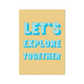 Yellow coastal art print with blue text 'LET'S EXPLORE TOGETHER' on a white background