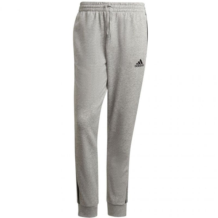 Adidas Men's Essential French Terry Tapered Cuff 3-Stripes Joggers, Medium Grey Heather/Black