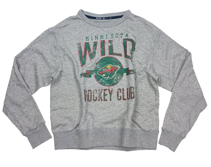 adidas Men's NHL Minnesota Wild Distressed Graphics Crew Sweatshirt, Grey