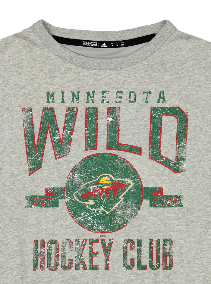 adidas Men's NHL Minnesota Wild Distressed Graphics Crew Sweatshirt, Grey