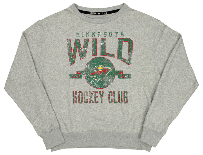 adidas Men's NHL Minnesota Wild Distressed Graphics Crew Sweatshirt, Grey