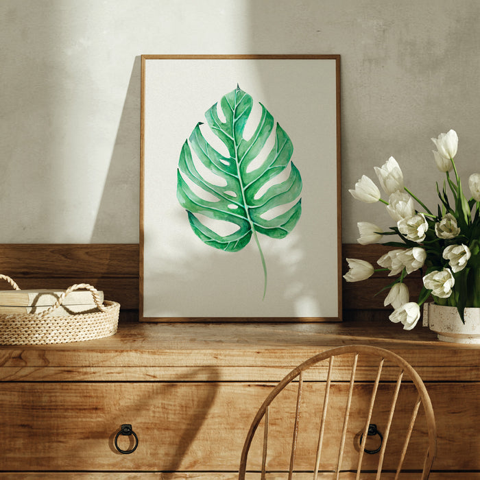 Monstera Leaf Artwork No 3 | Green Botanical Wall Art - Framed