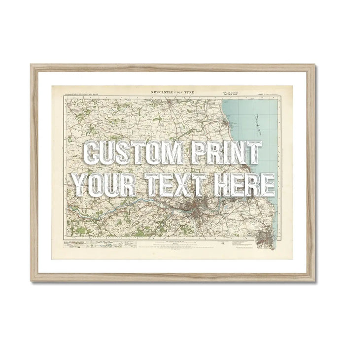 Newcastle Personalised Map Print | Custom Map of Newcastle | White Vintage Font - Framed Wall Art