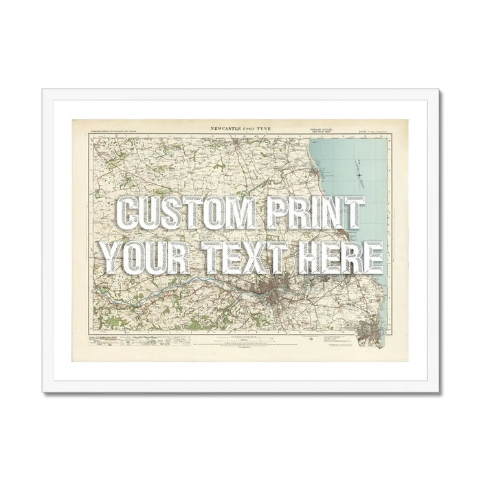 Newcastle Personalised Map Print | Custom Map of Newcastle | White Vintage Font - Framed Wall Art