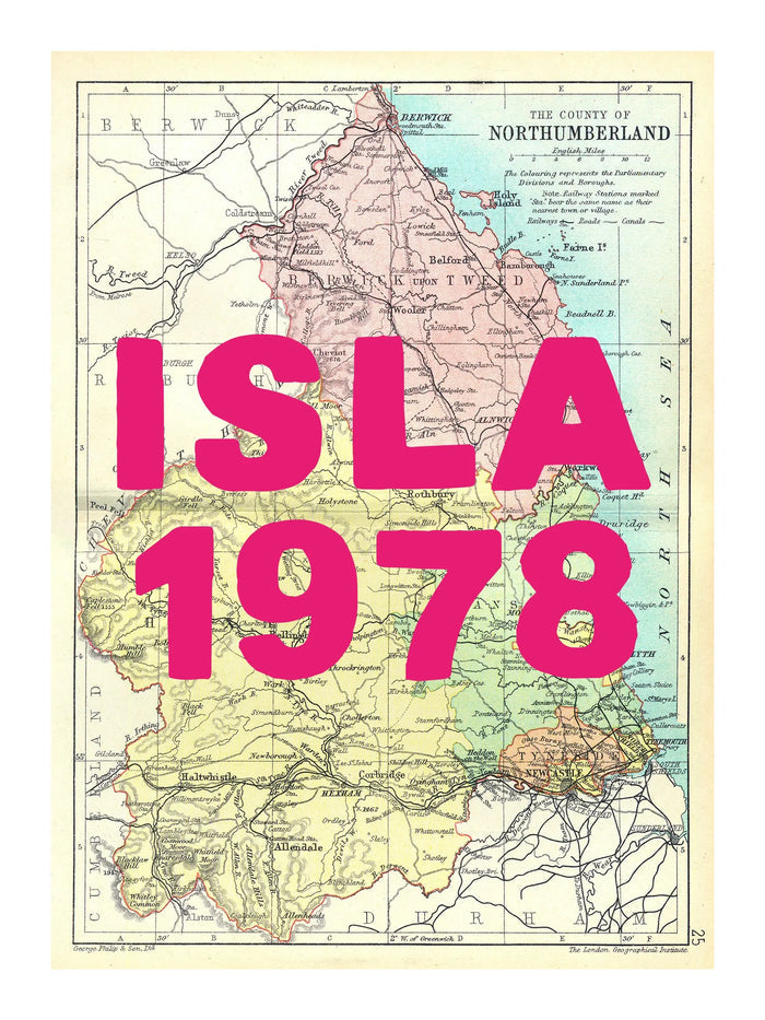 Northumberland Personalised Map Print | Map of Northumberland | Pink Hand Drawn Font - Unframed Wall Art
