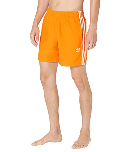 Adidas Originals Mens 3-Stripes Swim Shorts, Bright Orange