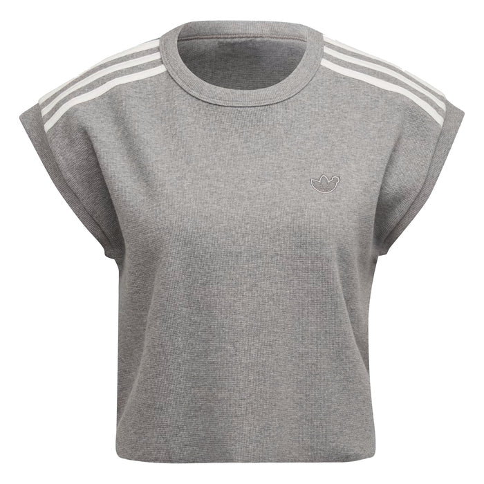 adidas Originals Womens Blue Version Waffle Crop Tee, Core Heather
