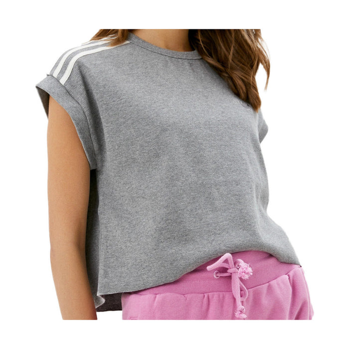 adidas Originals Womens Blue Version Waffle Crop Tee, Core Heather