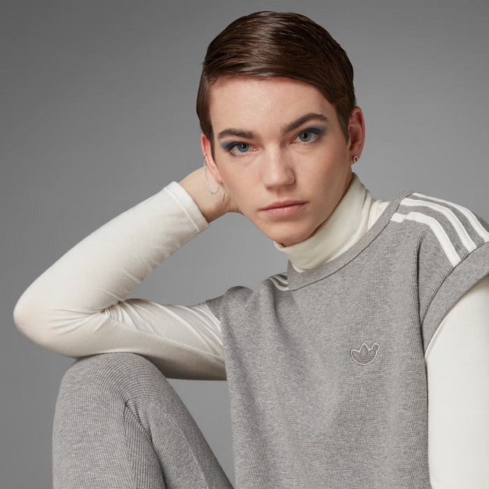 adidas Originals Womens Blue Version Waffle Crop Tee, Core Heather