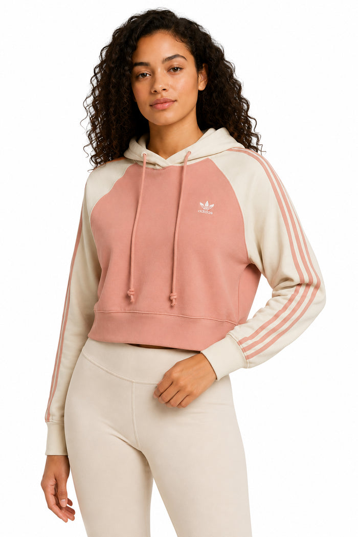adidas Originals Womens Collegiate Cropped Cotton French Terry Hoodie, Ambient Blush
