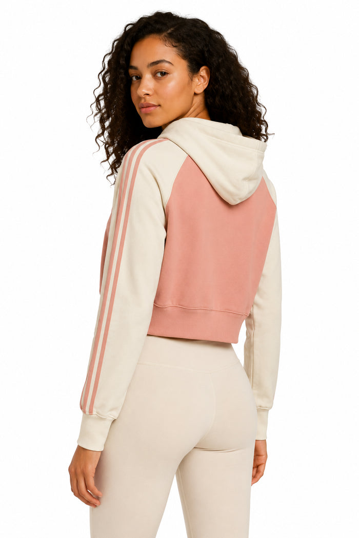 adidas Originals Womens Collegiate Cropped Cotton French Terry Hoodie, Ambient Blush