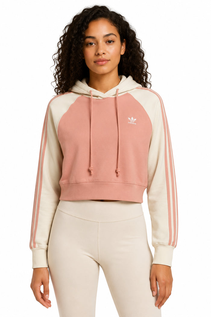 adidas Originals Womens Collegiate Cropped Cotton French Terry Hoodie, Ambient Blush