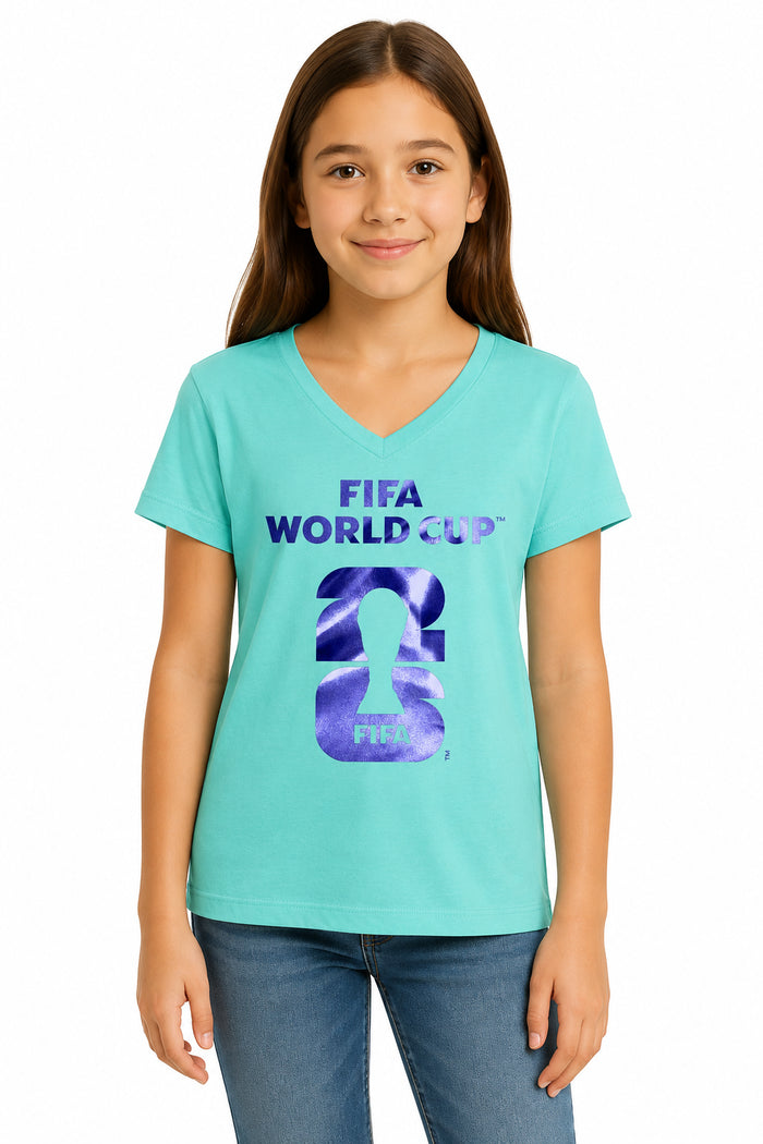 Outerstuff FIFA World Cup 2026 Kids Girls 4-14 V-Neck Tee, Red