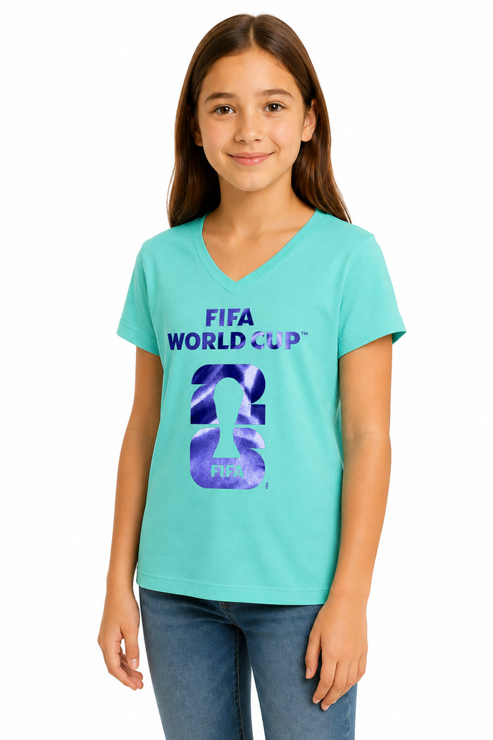 Outerstuff FIFA World Cup 2026 Kids Girls 4-14 V-Neck Tee, Red