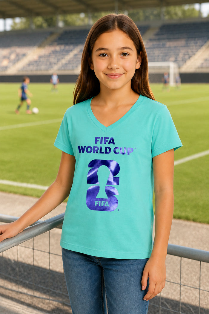 Outerstuff FIFA World Cup 2026 Kids Girls 4-14 V-Neck Tee, Red