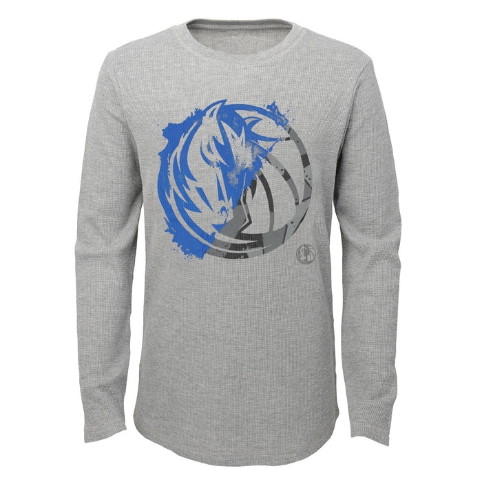 Outerstuff NBA Boys Dallas Mavericks Black Out Long Sleeve Waffle Knit