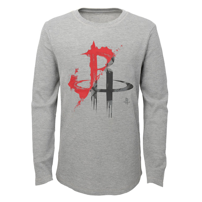 Outerstuff NBA Boys Houston Rockets Black Out Long Sleeve Waffle Knit