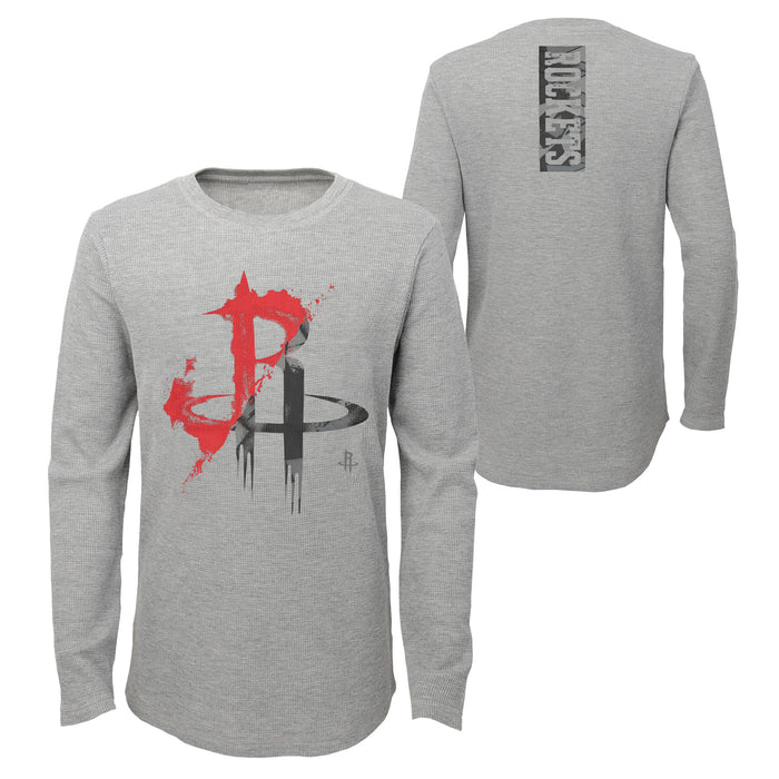 Outerstuff NBA Boys Houston Rockets Black Out Long Sleeve Waffle Knit