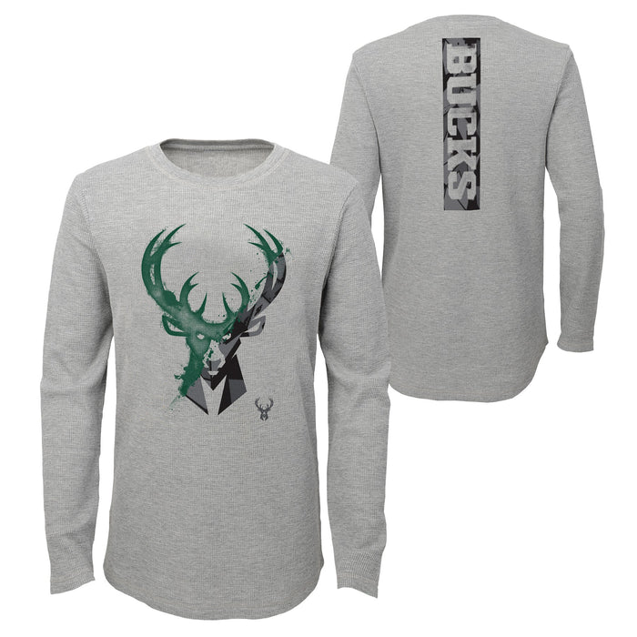 Outerstuff NBA Boys Milwaukee Bucks Black Out Long Sleeve Waffle Knit