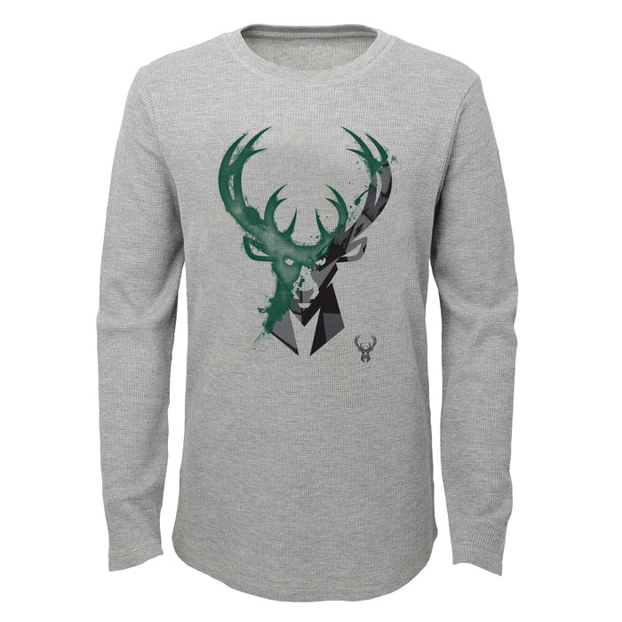 Outerstuff NBA Boys Milwaukee Bucks Black Out Long Sleeve Waffle Knit