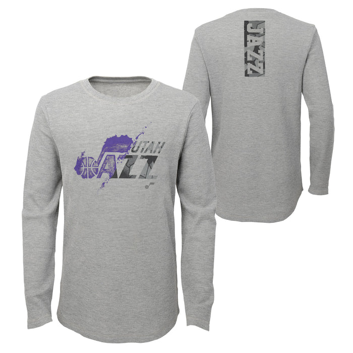 Outerstuff NBA Boys Utah Jazz Black Out Long Sleeve Waffle Knit