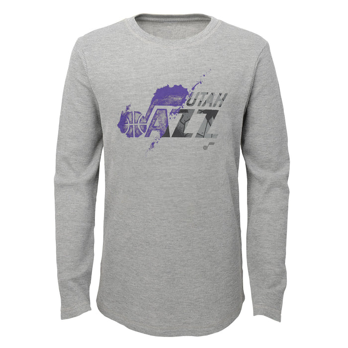 Outerstuff NBA Boys Utah Jazz Black Out Long Sleeve Waffle Knit
