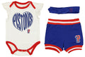 Outerstuff NBA Detroit Pistons Newborn Short Sleeve Creeper Bodysuit, Shorts, and Headband Set