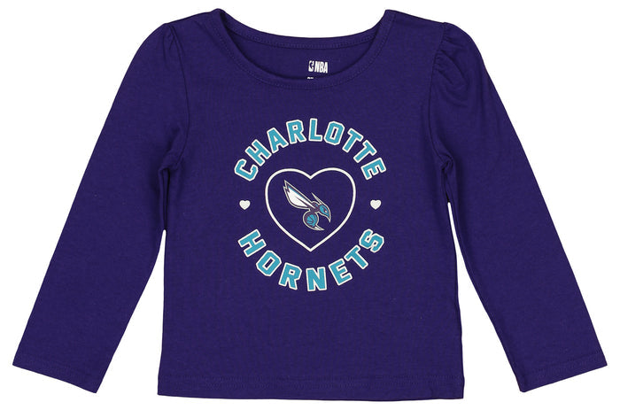 Outerstuff NBA Girls Toddlers 2t-4t Love Team Cotton Long Sleeve Tee, Charlotte Hornets