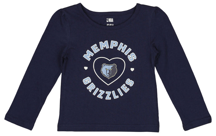 Outerstuff NBA Girls Toddlers 2t-4t Love Team Cotton Long Sleeve Tee, Memphis Grizzlies