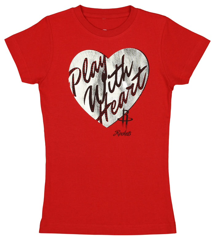 Outerstuff NBA Houston Rockets Girls 7-16 Short Sleeve Play with Heart Cotton Tee, Team Color