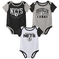 Outerstuff NBA Newborn Baby and Infant Short Sleeve Bodysuit Variety 3-Pack - Brooklyn Nets