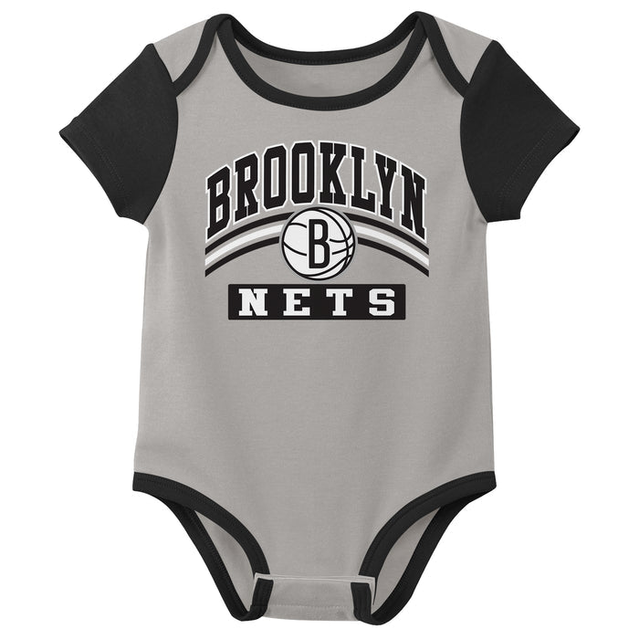 Outerstuff NBA Newborn Baby and Infant Short Sleeve Bodysuit Variety 3-Pack - Brooklyn Nets