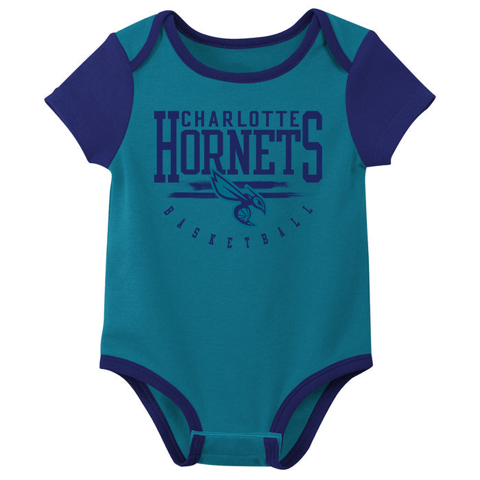 Outerstuff NBA Newborn Baby and Infant Short Sleeve Bodysuit Variety 3-Pack - Charlotte Hornets