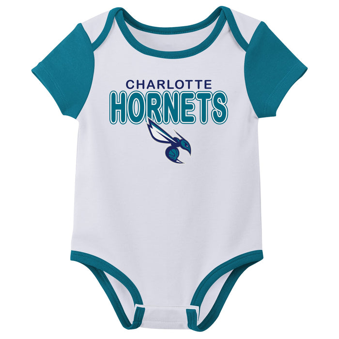 Outerstuff NBA Newborn Baby and Infant Short Sleeve Bodysuit Variety 3-Pack - Charlotte Hornets